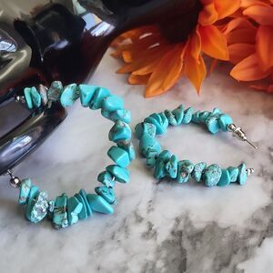 Turquoise hoop earrings colorful bohemian earrings for women